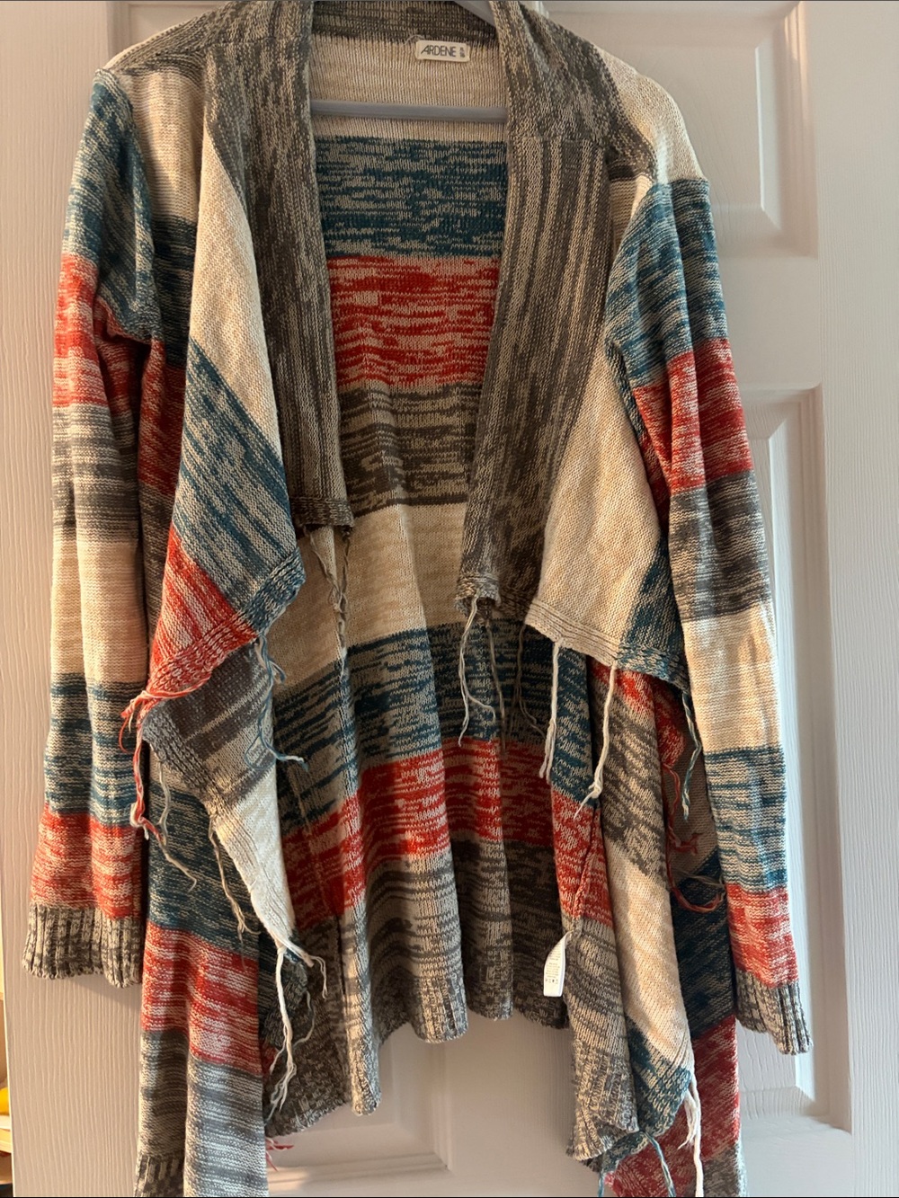 Ardene Striped Open-Front Cardigan in Cream, Blue & Red